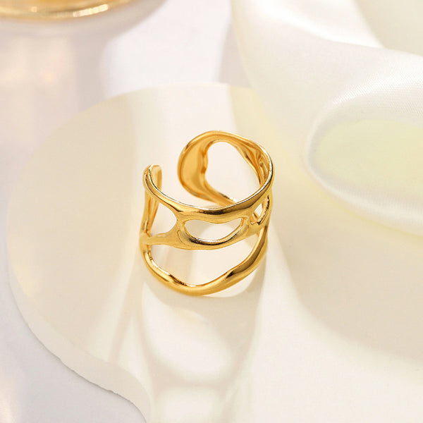 Gold Plated Anti-Tarnish Stainless Steel Contemporary Adjustable Finger Ring