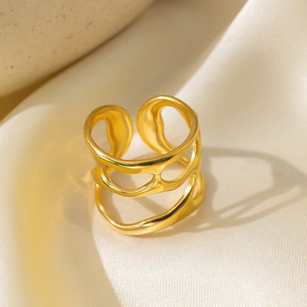Gold Plated Anti-Tarnish Stainless Steel Contemporary Adjustable Finger Ring