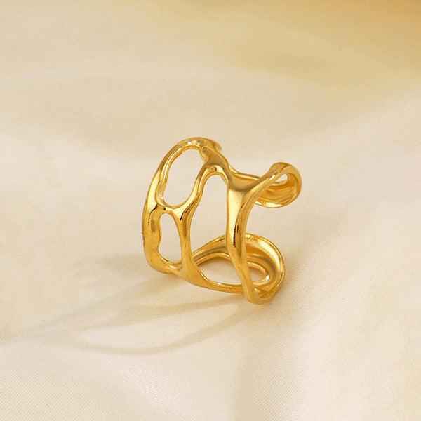 Gold Plated Anti-Tarnish Stainless Steel Contemporary Adjustable Finger Ring