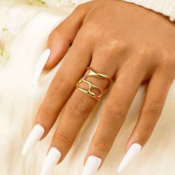Gold Plated Anti-Tarnish Stainless Steel Contemporary Adjustable Finger Ring