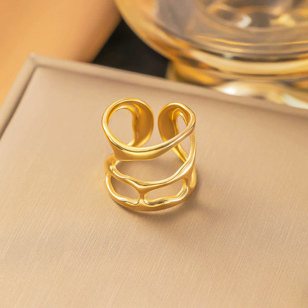 Gold Plated Anti-Tarnish Stainless Steel Contemporary Adjustable Finger Ring