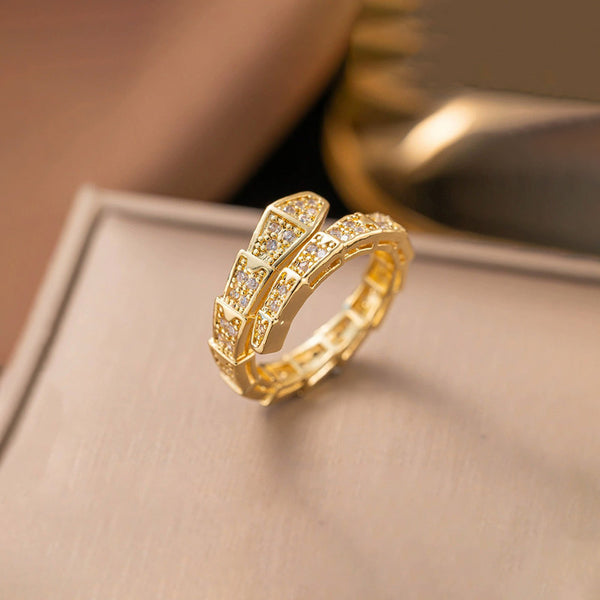 Gold Plated Anti-Tarnish Stainless Steel Snake Themed Adjustable Finger Ring