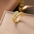 Gold Plated Anti-Tarnish Stainless Steel Snake Themed Adjustable Finger Ring