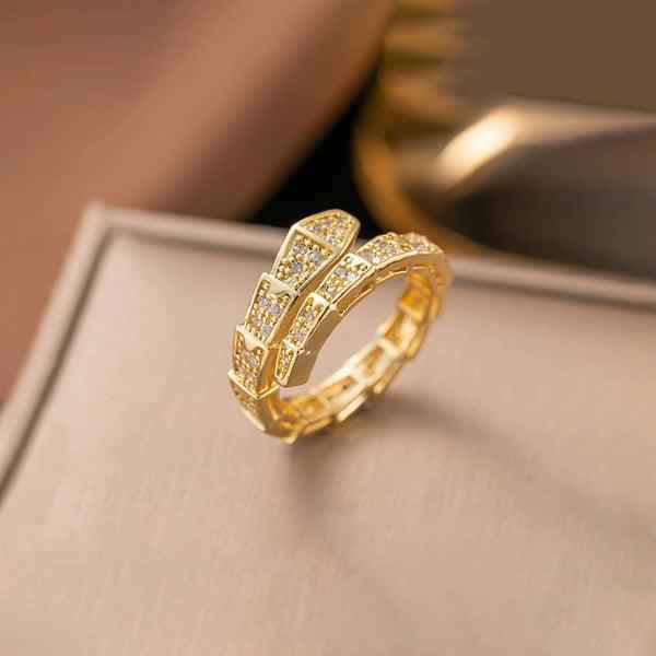 Gold Plated Anti-Tarnish Stainless Steel Snake Themed Adjustable Finger Ring