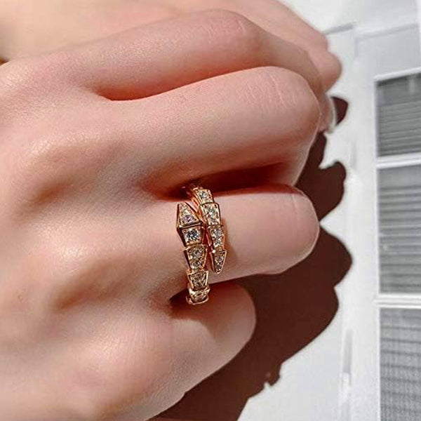 Gold Plated Anti-Tarnish Stainless Steel Snake Themed Adjustable Finger Ring