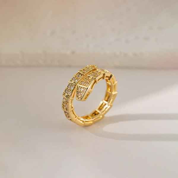 Gold Plated Anti-Tarnish Stainless Steel Snake Themed Adjustable Finger Ring