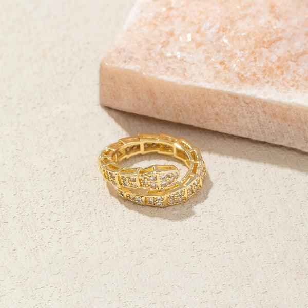 Gold Plated Anti-Tarnish Stainless Steel Snake Themed Adjustable Finger Ring