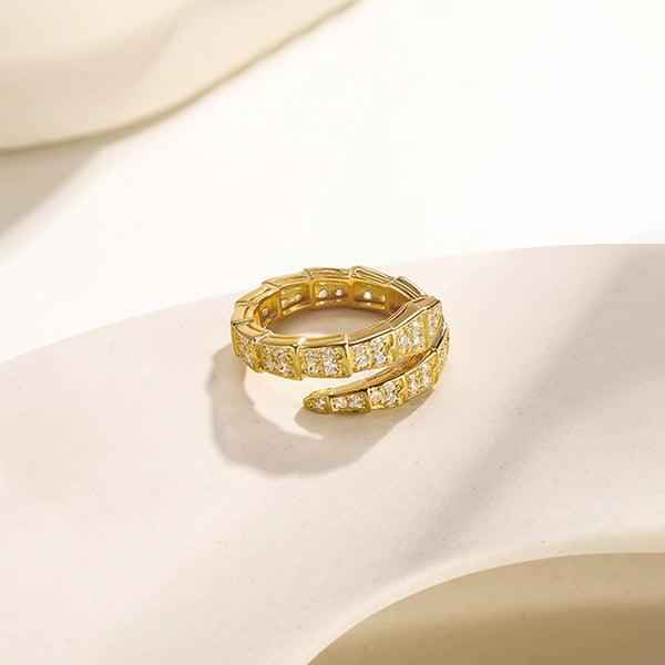 Gold Plated Anti-Tarnish Stainless Steel Snake Themed Adjustable Finger Ring