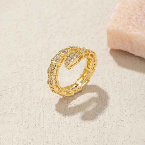 Gold Plated Anti-Tarnish Stainless Steel Snake Themed Adjustable Finger Ring