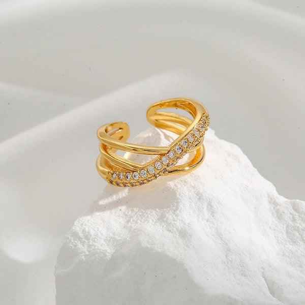 Gold Plated Anti Tarnish Stainless Steel Cross Shaped Adjustable Finger Ring