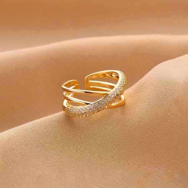 Gold Plated Anti Tarnish Stainless Steel Cross Shaped Adjustable Finger Ring