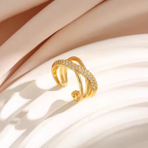 Gold Plated Anti Tarnish Stainless Steel Cross Shaped Adjustable Finger Ring