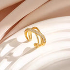 Gold Plated Anti Tarnish Stainless Steel Cross Shaped Adjustable Finger Ring