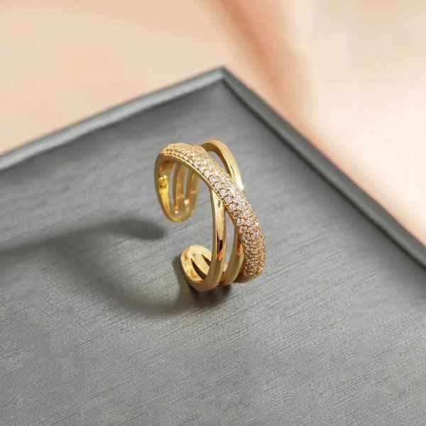Gold Plated Anti Tarnish Stainless Steel Cross Shaped Adjustable Finger Ring