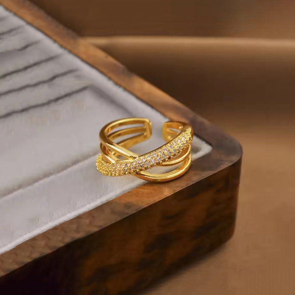 Gold Plated Anti Tarnish Stainless Steel Cross Shaped Adjustable Finger Ring