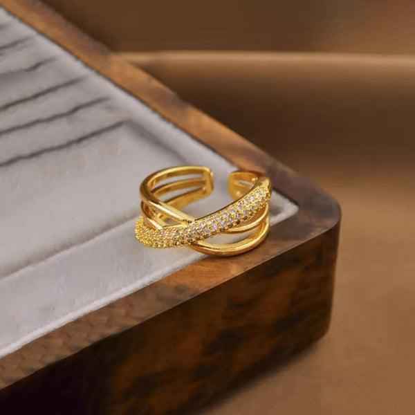 Gold Plated Anti Tarnish Stainless Steel Cross Shaped Adjustable Finger Ring