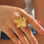 Gold Plated Anti Tarnish Stainless Steel Floral Themed Adjustable Ring
