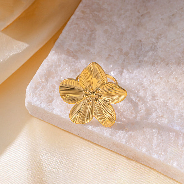 Gold Plated Anti Tarnish Stainless Steel Floral Themed Adjustable Ring