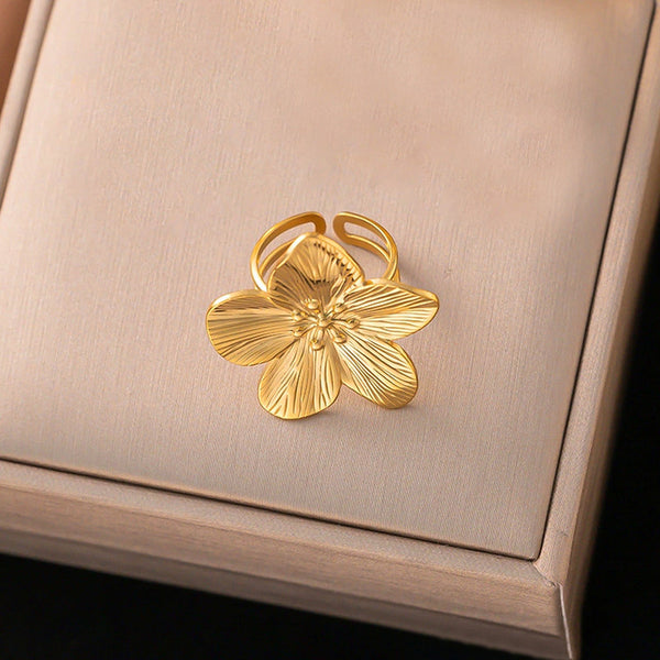 Gold Plated Anti Tarnish Stainless Steel Floral Themed Adjustable Ring