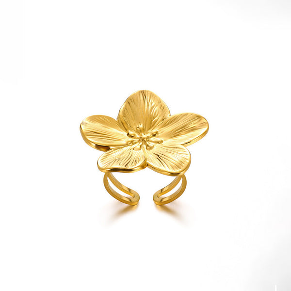 Gold Plated Anti Tarnish Stainless Steel Floral Themed Adjustable Ring