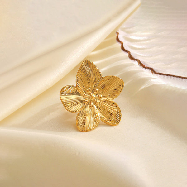 Gold Plated Anti Tarnish Stainless Steel Floral Themed Adjustable Ring
