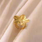 Gold Plated Anti Tarnish Stainless Steel Floral Themed Adjustable Ring