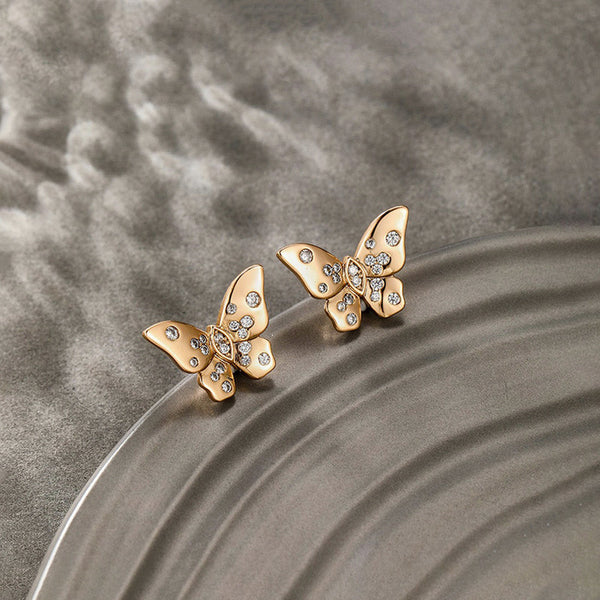 Gold-Plated Butterfly Themed AD Studded Stud Earrings