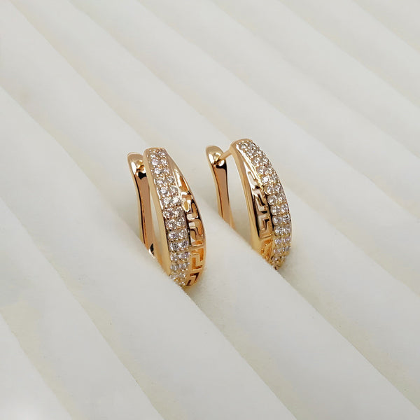 Gold Plated Contemporary AD Studded Half Hoop Earrings
