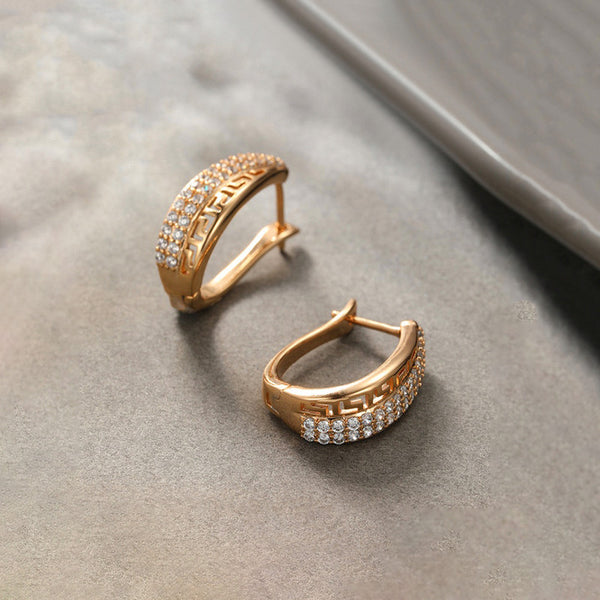 Gold Plated Contemporary AD Studded Half Hoop Earrings