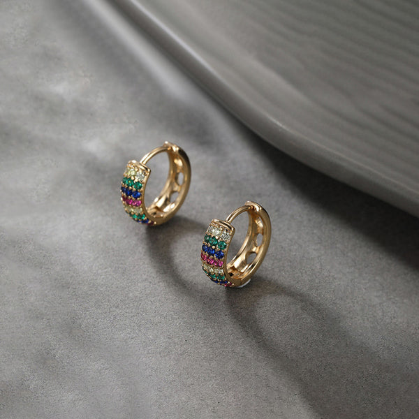 Gold-Plated Multicolour AD Studded Hoop Earrings