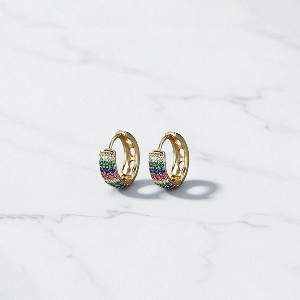 Gold-Plated Multicolour AD Studded Hoop Earrings