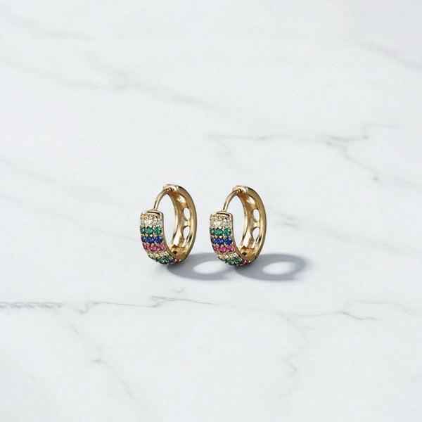 Gold-Plated Multicolour AD Studded Hoop Earrings