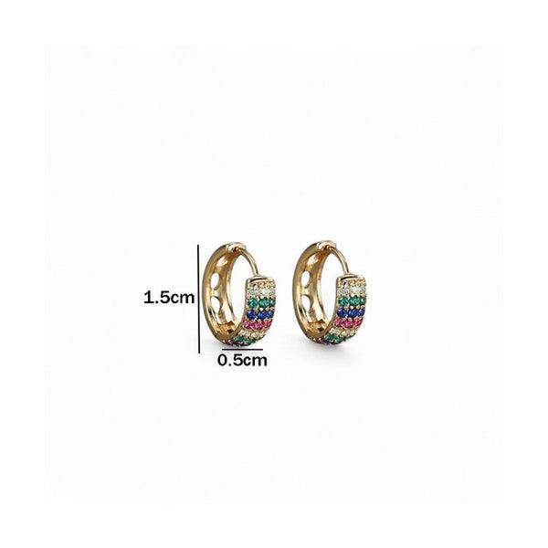 Gold-Plated Multicolour AD Studded Hoop Earrings - Shangri
