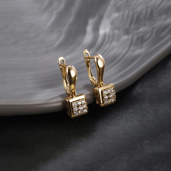 Gold-Plated Contemporary Square AD Studded Hoop Earrings