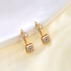 Gold-Plated Contemporary Square AD Studded Hoop Earrings