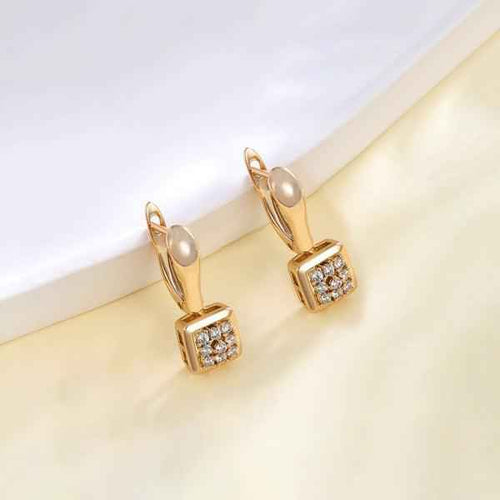 Gold-Plated Contemporary Square AD Studded Hoop Earrings
