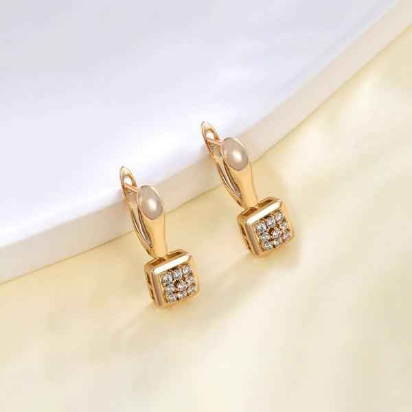 Gold-Plated Contemporary Square AD Studded Hoop Earrings