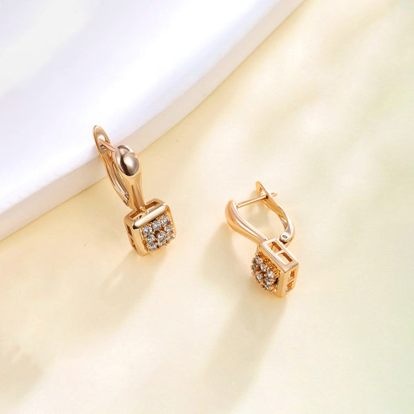 Gold-Plated Contemporary Square AD Studded Hoop Earrings
