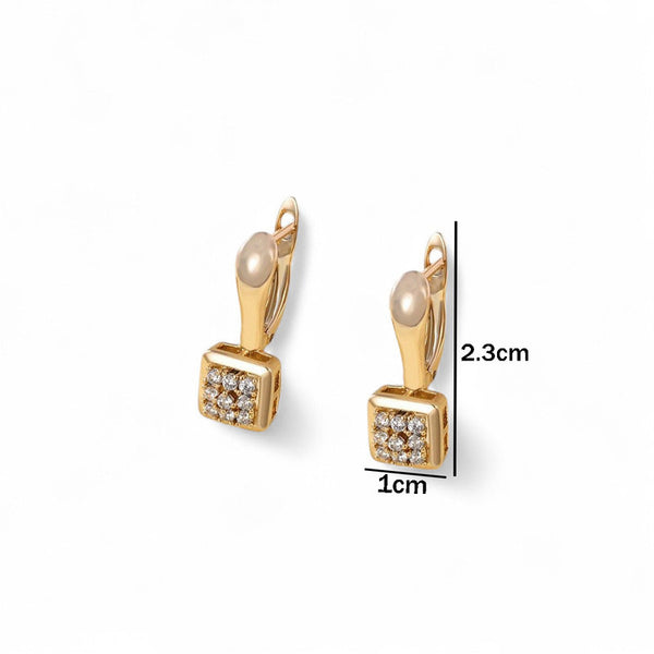 Gold-Plated Contemporary Square AD Studded Hoop Earrings