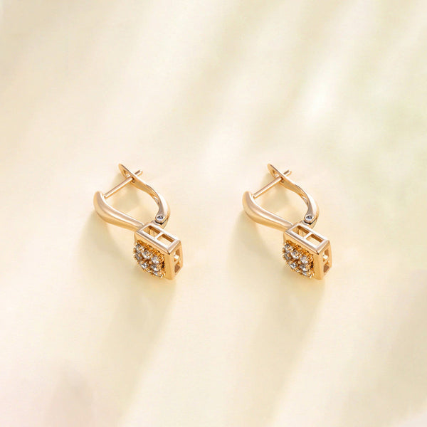 Gold-Plated Contemporary Square AD Studded Hoop Earrings