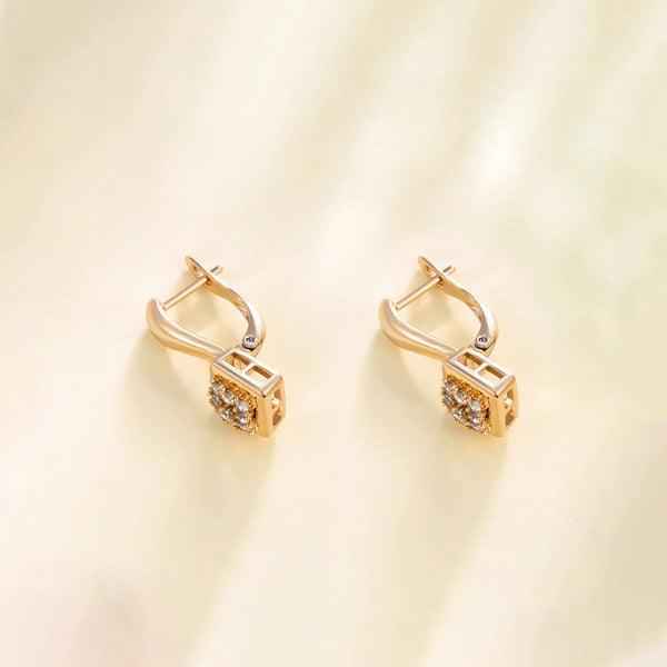 Gold-Plated Contemporary Square AD Studded Hoop Earrings