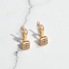 Gold-Plated Contemporary Square AD Studded Hoop Earrings