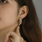 Gold-Plated Contemporary AD Studded Floral Drop Earrings