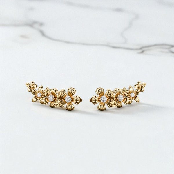 Gold-Plated Contemporary AD Studded Floral Drop Earrings
