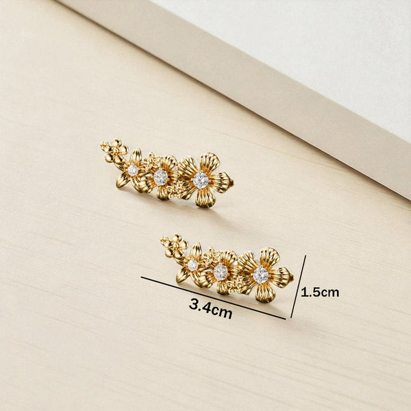 Gold-Plated Contemporary AD Studded Floral Drop Earrings