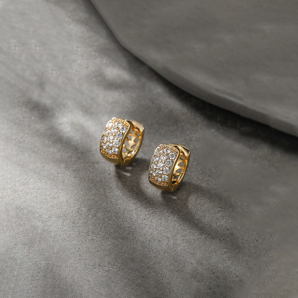 Gold-Plated Gold Toned AD Studded Contemporary Hoop Earrings