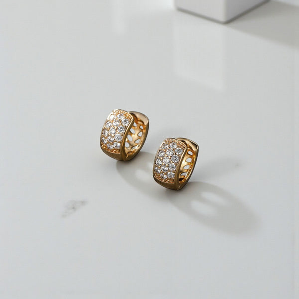 Gold-Plated Gold Toned AD Studded Contemporary Hoop Earrings