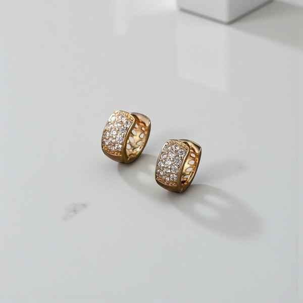 Gold-Plated Gold Toned AD Studded Contemporary Hoop Earrings