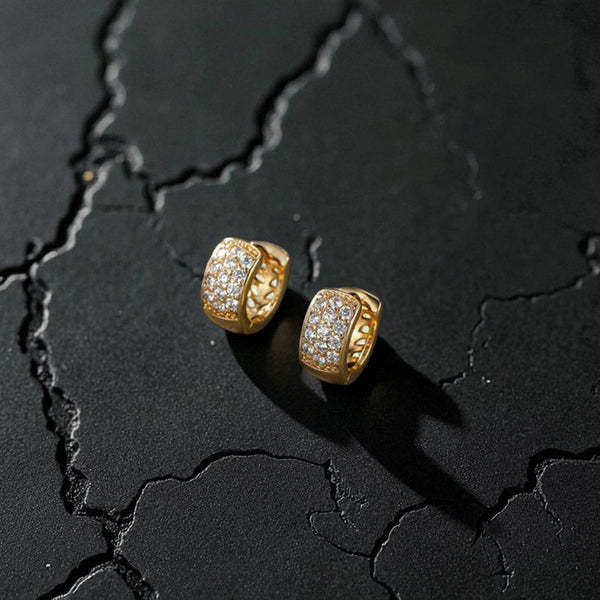 Gold-Plated Gold Toned AD Studded Contemporary Hoop Earrings