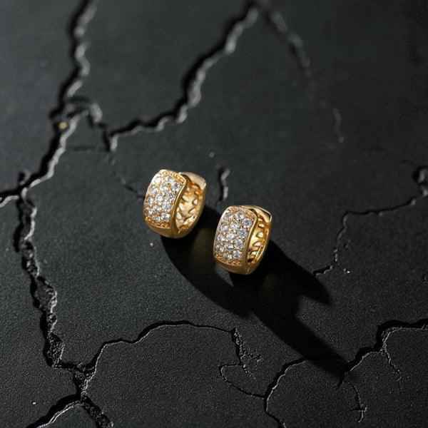 Gold-Plated Gold Toned AD Studded Contemporary Hoop Earrings
